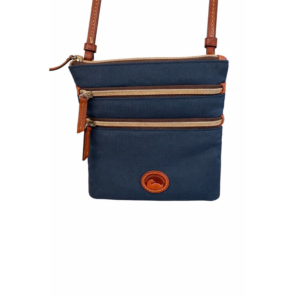 Dooney & Bourke XB298 Triple Zip Crossbody Navy Nylon‎ Leather Trim Quiet Luxury